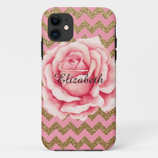 Customizeable Rosa-u. GoldRosen-Glitzer Case-Mate iPhone Hülle (Rückseite)