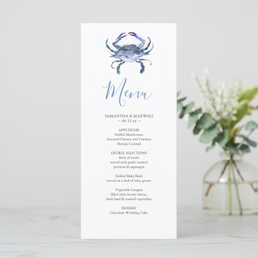 Customized Beach Wedding Menu Card Menükarte (Stehend Vorderseite)
