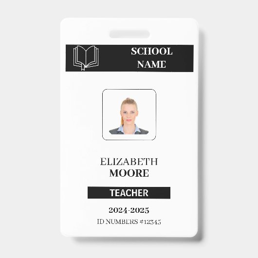 Customized black ID badge for teachers Ausweis (Front)