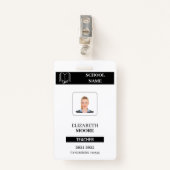 Customized black ID badge for teachers Ausweis (Vorderseite mit Klammer)