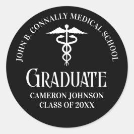 Customized Black Medical School Graduation Party Runder Aufkleber