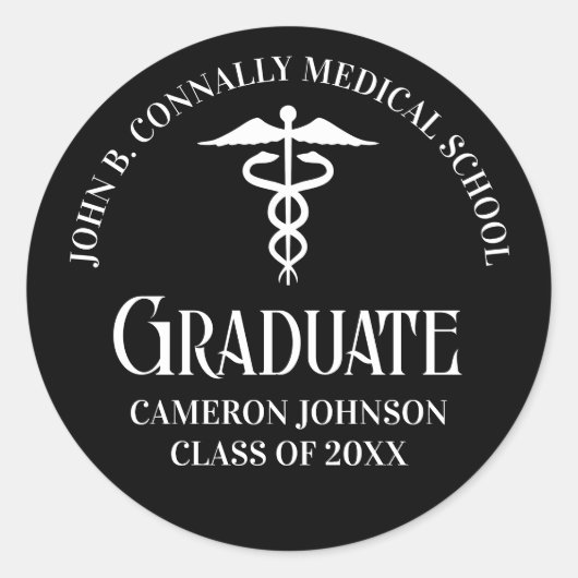 Customized Black Medical School Graduation Party Runder Aufkleber (Vorderseite)