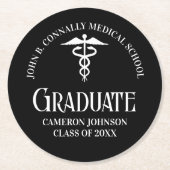 Customized Black Medical School Graduation Party Runder Pappuntersetzer (Vorderseite)