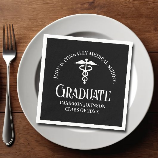Customized Black Medical School Graduation Party Serviette