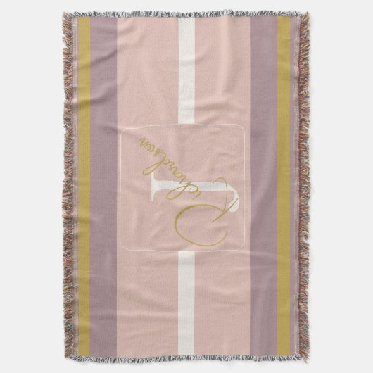 Customized Blush Pink Gold Stripe Monogram Chic  Decke (Vorderseite Vertikal)