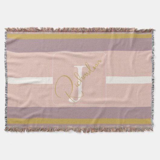 Customized Blush Pink Gold Stripe Monogram Chic  Decke (Vorderseite)