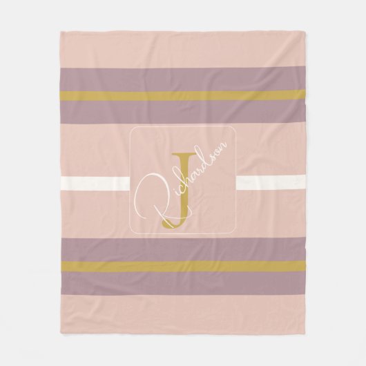 Customized Blush Pink Gold Stripe Monogram Chic  Fleecedecke (Vorderseite)