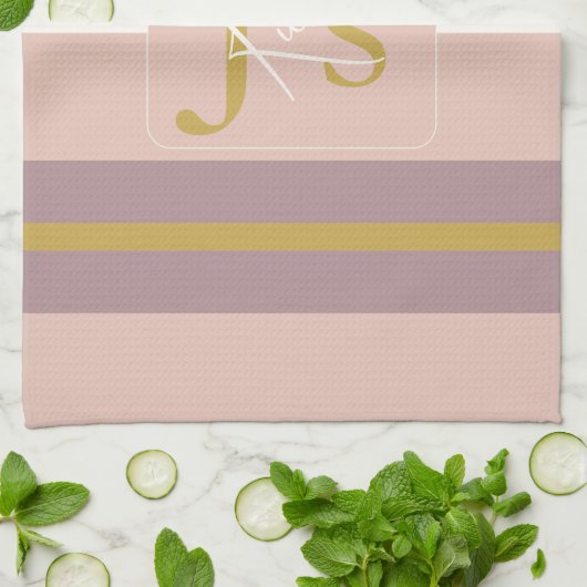Customized Blush Pink Gold Stripe Monogram Chic  Geschirrtuch (Gefaltet)