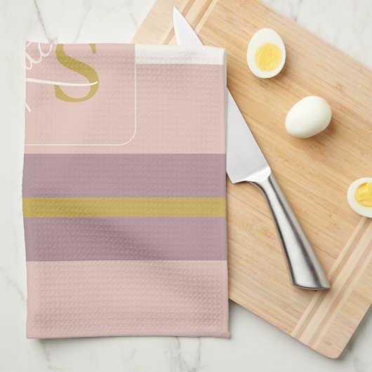 Customized Blush Pink Gold Stripe Monogram Chic  Geschirrtuch (Viertel Falte)