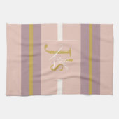 Customized Blush Pink Gold Stripe Monogram Chic  Geschirrtuch (Horizontal)