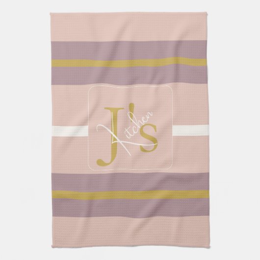 Customized Blush Pink Gold Stripe Monogram Chic  Geschirrtuch (Vertikal)