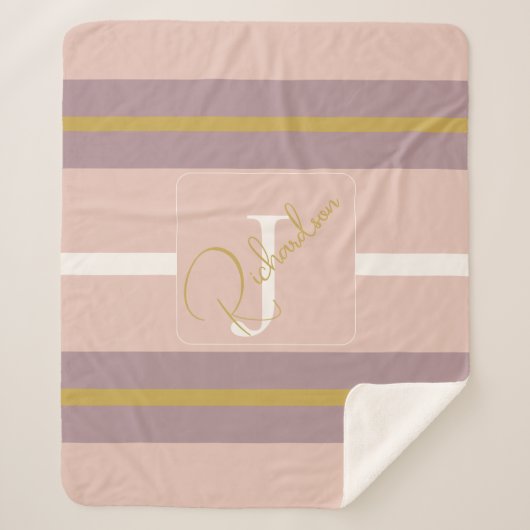 Customized Blush Pink Gold Stripe Monogram Chic Sherpadecke (Vorderseite)