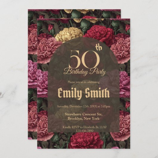 Customized Carnation Charm 5Th Birthday Einladung (Vorne/Hinten)