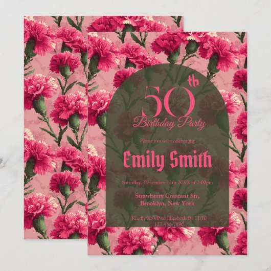 Customized Carnation Sparkle Milestone Birthday Einladung (Vorne/Hinten)