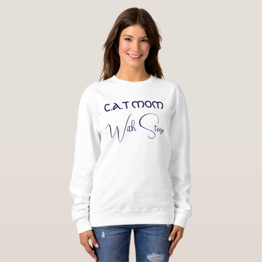 Customized Cat Mom Blue Script Funny Pet Lover Sweatshirt (Vorne ganz)