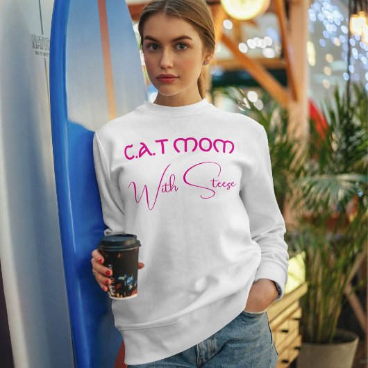 Customized Cat Mom Pink Script Funny Pet Lover Sweatshirt