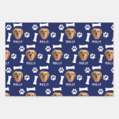 Customized Dog Pet Photo & Name Navy Blue Geschenkpapier Set (Vorderseite)