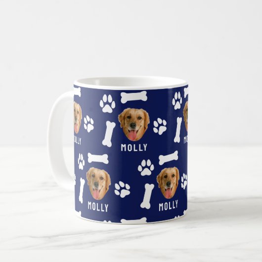 Customized Dog Pet Photo & Name Navy Blue Kaffeetasse (Vorderseite Links)