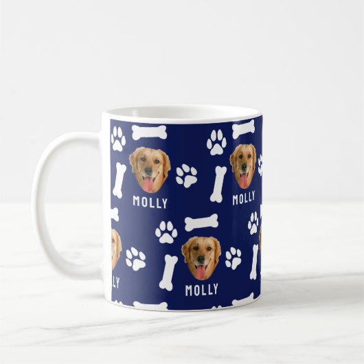 Customized Dog Pet Photo & Name Navy Blue Kaffeetasse (Links)