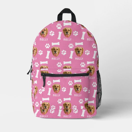 Customized Dog Pet Photo & Name Pink Bedruckter Rucksack (Vorderseite)