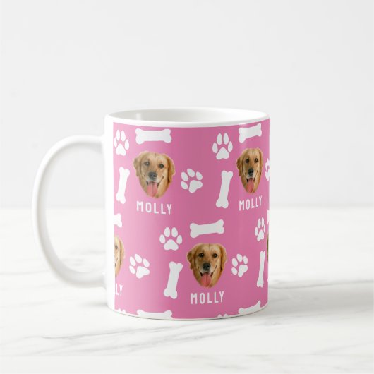 Customized Dog Pet Photo & Name Pink Kaffeetasse (Links)