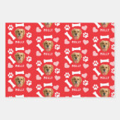 Customized Dog Pet Photo & Name Pink Red Hearts Geschenkpapier Set (Vorderseite 3)