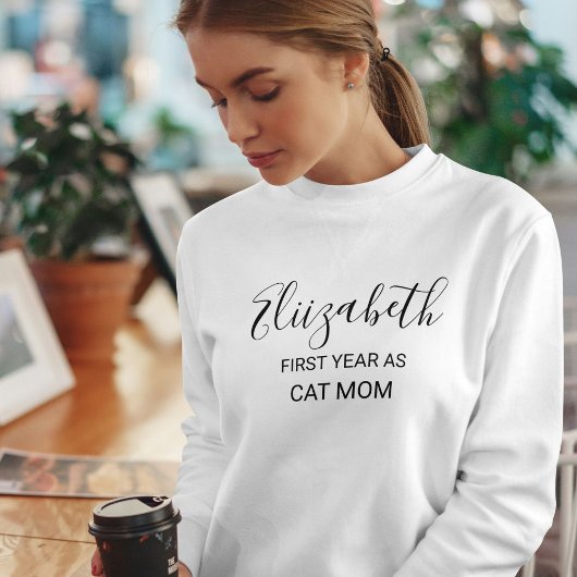 Customized Funny Cat Lover Black Script Name White Sweatshirt