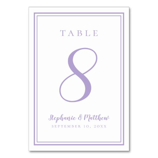 Customized Lavender Wedding Table Number Card Tischnummer (Rückseite)