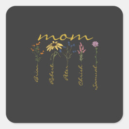 Customized mom children name flower quadratischer aufkleber