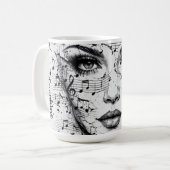 Customized Music Sheet Face Art Black White Artist Kaffeetasse (Vorderseite Links)