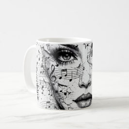 Customized Music Sheet Face Art Black White Artist Kaffeetasse