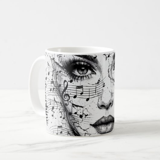 Customized Music Sheet Face Art Black White Artist Kaffeetasse (Vorderseite Links)