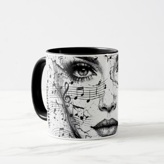 Customized Music Sheet Face Art Black White Artist Tasse (Vorderseite Links)