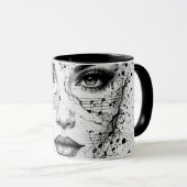 Customized Music Sheet Face Art Black White Artist Tasse (VorderseiteRechts)
