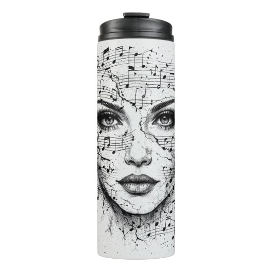 Customized Music Sheet Face Art Black White Artist Thermosbecher (Vorderseite)