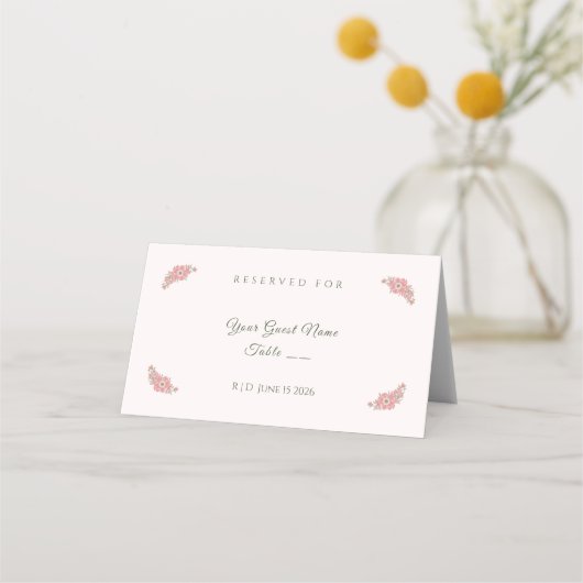 Customized Name Blush Floral Garden Wedding Table Platzkarte (Vorderseite)