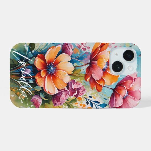 Customized Phone Case Floral Design iPhone 15 Hülle (Rückseite (Horizontal))
