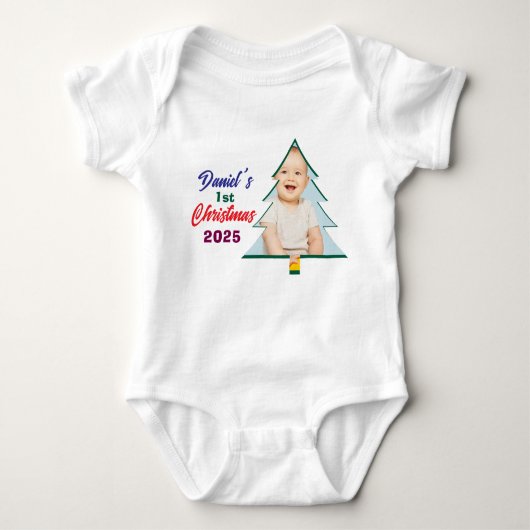 Customized Photo Daniel's 1st Christmas Tree  Baby Strampler (Vorderseite)