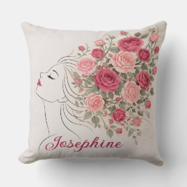 Customized Pink Rose Floral Hair Woman Elegant  Kissen