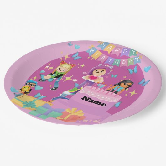 Customized PKXD Style Happy Birthday Paper Plate Pappteller (Schrägansicht)