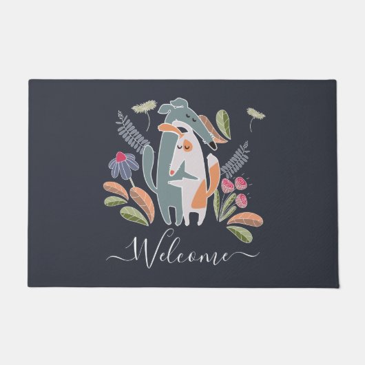 Customized Podenco and Galgo Dog Together Navy Fußmatte (Vorderseite)