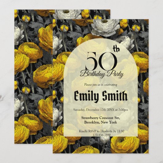 Customized Ranunculus Luxury First Birthday Gift Einladung (Vorne/Hinten)