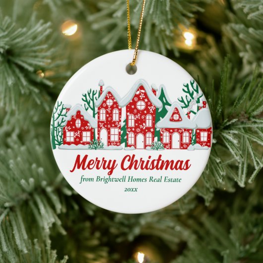 Customized Real Estate Company Merry Christmas Keramik Ornament (Baum)