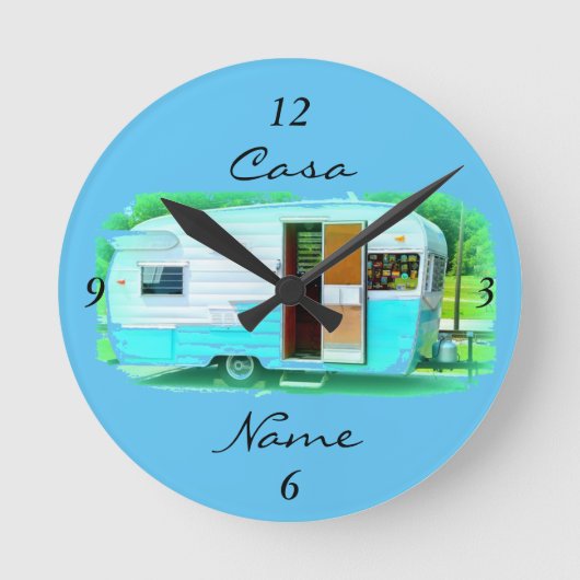 Customized Retro Vintage camper caravan Runde Wanduhr (Vorderseite)