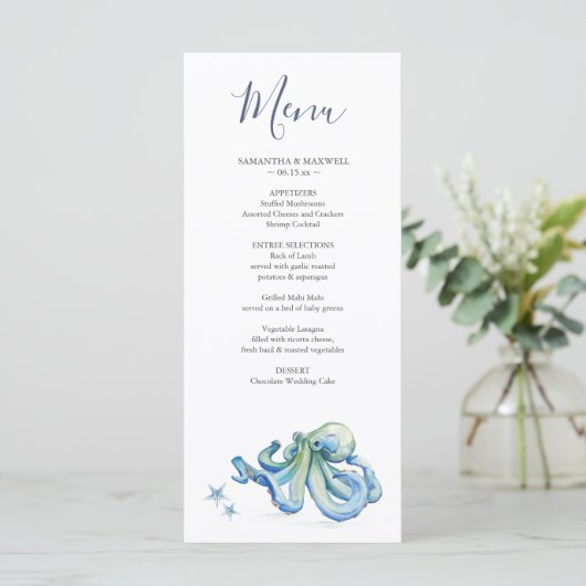 Customized Wedding Menu Designs Beach Weddings Menükarte (Stehend Vorderseite)