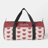 Customized Y2K Heart in Bordeaux Pink Retro Duffle Bag (Rückseite)