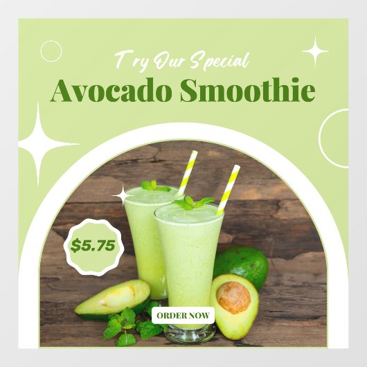 Customizing Avocado Smoothie Shop Promo Preis Fensteraufkleber (Blatt)