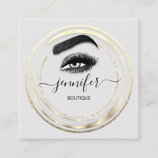 CustomQR-Code Logo Glitzer Gold Gray Eyelash Quadratische Visitenkarte (Vorderseite)