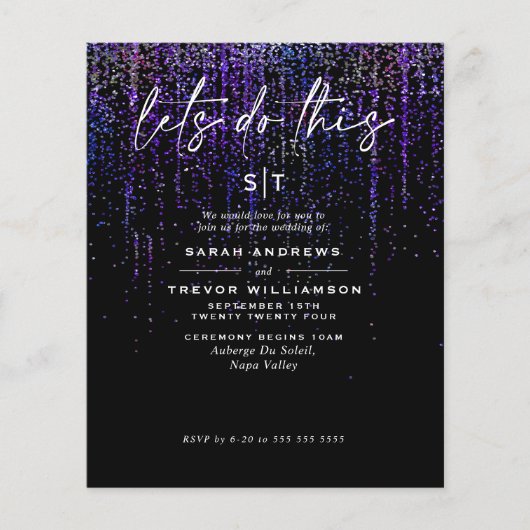 CustomSuper Low Budget Wedding Edgy Lila Glitzer Flyer (Vorne)