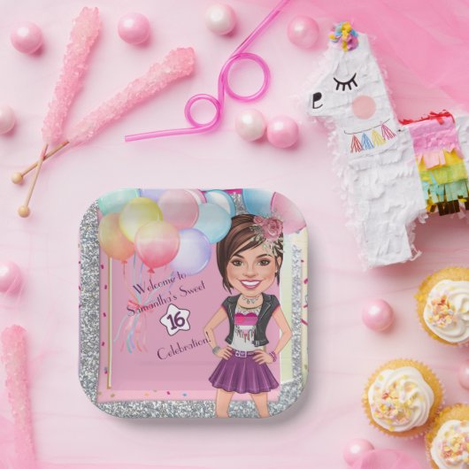 CustomSweet 16 Karikatur Einladung mit Balloons Pappteller (Party)